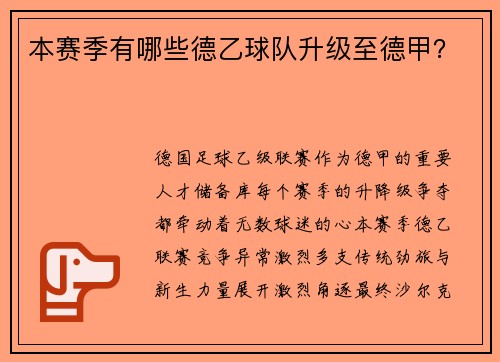 本赛季有哪些德乙球队升级至德甲？