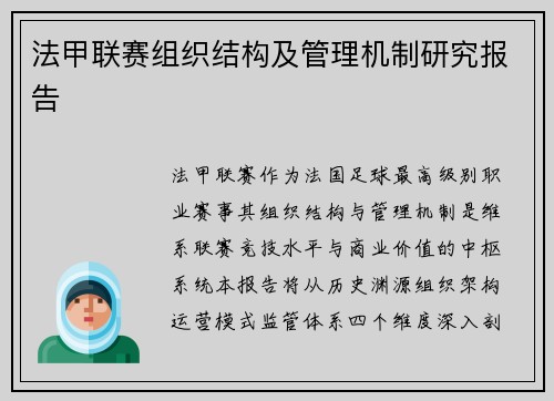 法甲联赛组织结构及管理机制研究报告